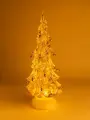 Статуэтка с подсветкой, 32 см, акрил, бело-золотистая, Ель с летающим снегом, Golden style