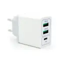 Зарядное устройство KS-IS, QC3.0/PD, 3 разъема, защита от перегрева, белый