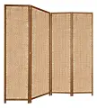 Ширма Плетёнка - 4 секции. Легкая тканевая перегородка с орнаментом в коричневом каркасе. Ширина 184см. Высота 180см.