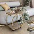 Столик журнальный MebelER лорд, на колесиках, металлический, стиль лофт, дуб/золото
