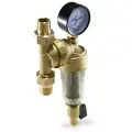 Фильтр механической очистки Tim JH-1002W3 (пластиковая колба) муфтовый (НР/НР), латунь, со сливом, с манометром золотистый Ду 15 (1/2) 100 мкм