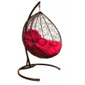Подвесное кресло «капля» ротанг коричневое/красная