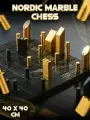 Интерьерные металлические шахматы с мраморной доской в скандинавском стиле Nordic Marble Chess 40 х 40 см