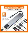 USB концентратор на 8 портов, хаб переходник для HDMI, Type-C, USB, SD, micro SD, Ethernet RJ45 к компьютеру и ноутбуку