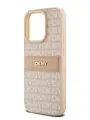 DKNY для iPhone 15 Pro Max чехол PU Repeat texture Tonal stripe Metal logo Hard Pink