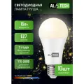 Лампочка светодиодная E27 3000K 15 Вт (аналог 120 Вт) теплый свет AL TECH, груша, упаковка 10шт