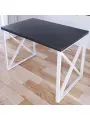 Стол кухонный Loft со столешницей цвета антрацит из массива сосны 40 мм и белыми металлическими крестообразными ножками, 90х60х75 см