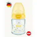 Детская бутылочка для кормления стеклянная NUK 120 мл с силиконовой соской поток M