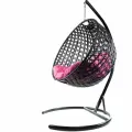 Подвесное кресло кокон M-group круг люкс с ротангом чёрное+розовая подушка