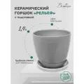 Горшок Вещицы с поддоном Рельеф, 1.4 л, 13.5x13 см, серебристый