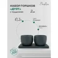 Набор горшков для суккулентов Вещицы 21х9,5х8,7 см, 0,3 л / Комплект из 2 шт. с поддоном / Для декора дома и офиса / гипс, Цвет: антрацит.