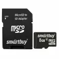 3 шт. Карта памяти micro SDHC, 8 GB, SMARTBUY, 10 Мб/сек. (class 10), с адаптером, SB8GBSDCL10-01