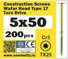 Саморез конструкционный 5х50 прессшайба, TX25, SEWMETIZ (200 шт)