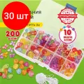 Комплект 30 шт, Набор BEADS SET для творчества, рукоделия, и созукрашений, 200 бусин, 10 видов, прозрачные, нить, BRAUBERG KIDS, 664694