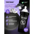 Детская антиколиковая бутылочка Twistshake для кормления, чёрная, 260 мл, от 2+ мес, подарок 2 пустышки