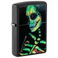 Оригинальная бензиновая зажигалка ZIPPO Skeleton Design с покрытием Black Light, латунь/сталь, черная, матовая, 38x13x57 мм