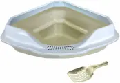 HOMECAT лоток угловой для кошек с бортиком и совком бежевый перламутр 56 х 42 х 17 см (1 шт)