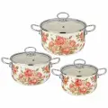 Набор кастрюль Agness эмалированных серия корейская роза, 6пр. 2,0/2,8/3,6л,18х11/20х12/22х13см