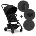 Коляска Joolz Aer+ Space Black c бампером, подножкой и подстаканником, черная, легкая и компактная прогулочная коляска для путешествий