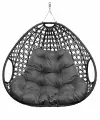 Подвесное кресло для двоих люкс, с ротангом, чёрный, серая подушка (без стойки)