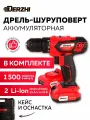 Дрель-шуруповерт аккумуляторная DERZHI 12В, 1500 об. в мин. 2 аккумулятора 28 Нм, подсветка -фонарик, кейс инструменты