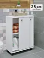 Тумба узкая напольная на колесиках в ванную и туалет Simplycon 65.4х52х25 см, Белый цвет