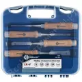 Набор стамесок кобальт плоских: 6, 12, 18, 24 х 140 мм, CR-V, деревянная рукоятка, точильн. камень (4 шт.) кейс (4 шт, кейс)