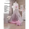 Вигвам Палатка детская игровая , домик для детей , две подушки, корзина для игрушек, кемпинговая лампа, гирлянда