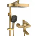 Душевая система со смесителем, 3-х функциональная , с тропическим душем, лейкой и шлангом для душа, максимальная высота 150 см, цвет матовое золото