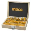 Набор фрез по дереву 6 мм, 12 шт. INGCO AKRT1201 в деревянном кейсе.