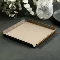 Поднос декоративный квадратный, металл и экокожа, 12 х 12 см, цвет коричневый,