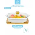 Блюдо для запекания и вервировки фарфоровое 1,3 л Elan Gallery Айсберг волны + стекл. крышка + дер. подставка