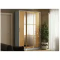 Шкаф-купе 1400 двухдверный с зеркалами, со штангой и 5 полками, белый/дуб крафт золотой