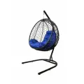 Подвесное кресло капля складная, с ротангом чёрное, синяя подушка
