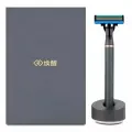 Бритва Mijia Lemon Razor H303-5, 3 лезвия для чувствительной кожи, серый/черный/зеленый, с держателем и гелем.