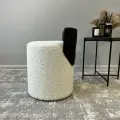 Пуфик для туалетного столика в ткани букле White и спинкой из искусственной кожи