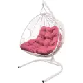 Подвесное кресло m-group для двоих с ротангом белое, розовая подушка