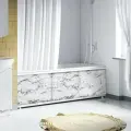 Экран под ванну пластиковый Alavann Elegant 150 см черно-белый мрамор, раздвижной на алюминиевом профиле, 3 дверцы