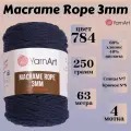 Пряжа для вязания и плетения YarnArt Macrame Rope 3mm, цвет 784 темно-синий, моток 250г, 63м, 4 мотка