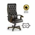 Компьютерное кресло руководителя офисное Берн, кожаное, массив дерева, черное (Nero)
