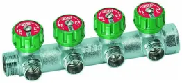 Коллектор MultiFAR с регулирующими вентилями 3/4 (ВР-НР) с 4 отв. 1/2 НР (межосев. 45 мм), плс. упл, FAR FK 3824 3412TP