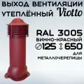 Труба вентиляционная утепленная Viotto (125х650 мм) для крыши из металлочерепицы (RAL 3005) вишневый