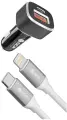 GCR Комплект автомобильное зарядное устройство на 2 USB порта QC3.0 + PD18W [TypeA + TypeC] + кабель 1.0m TypeC/Lightning, белый
