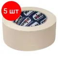 Комплект 5 шт, Клейкая лента малярная креппированная 50 мм х 50 м (реальная длина!), профессиональная, UNIBOB 28139