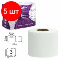 Комплект 5 шт, Бумага туалетная 3-х слойная, 24 рулона (24х16.5 м), LAIMA Deluxe, 100% целлюлоза, 115397