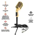 Винтажный динамический микрофон, цвет золото, на настольной стойке MF-027-38