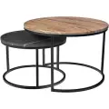 Комплект журнальных кофейных приставных круглых столиков в гостиную Tango 2 шт МДФ орех и серый мрамор с черными ножками
