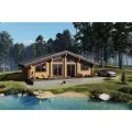 Готовый проект одноэтажного дома из бруса ЯМ-321 Миллер с панорамными окнами, 3 спальнями и большой гостиной