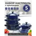 Набор кастрюль MYIDEA, из нержавеющей стали, с эмалированным покрытием, для всех типов плит, 5шт, синий