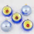 Набор стеклянных елочных шаров Орбита 6 см, 5 шт, синий с золотым